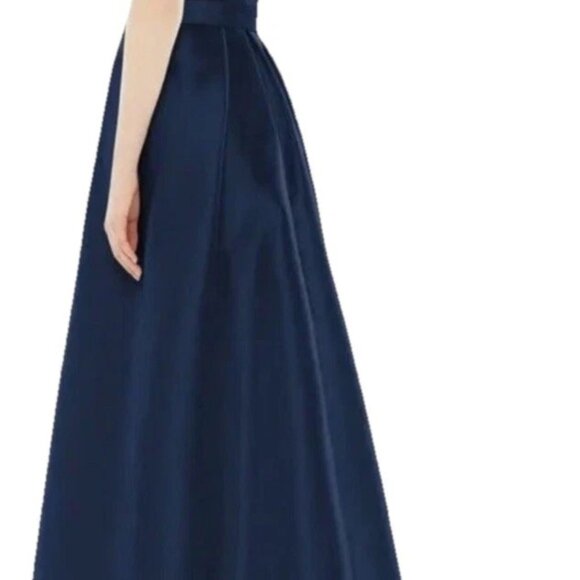 ALFRED SUNG Midnight Navy Sateen Twill High Low Cocktail Dress Gown Sz 4 NWOT - Picture 2 of 8